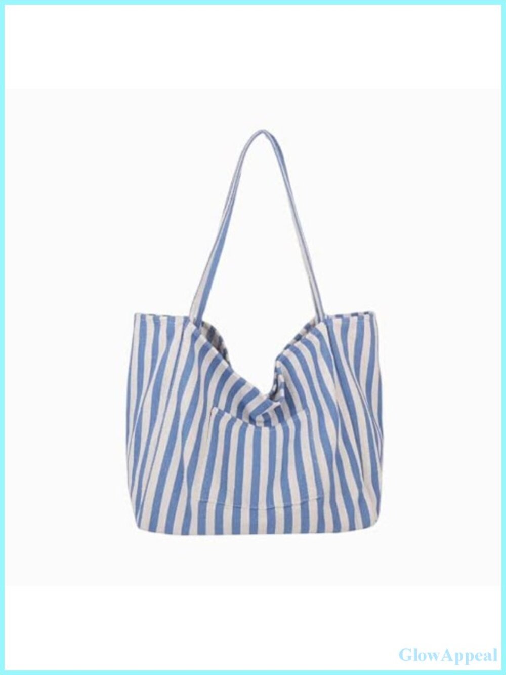 Light Blue White Striped Canvas Tote Bag Large Capacity Casual Beach Work